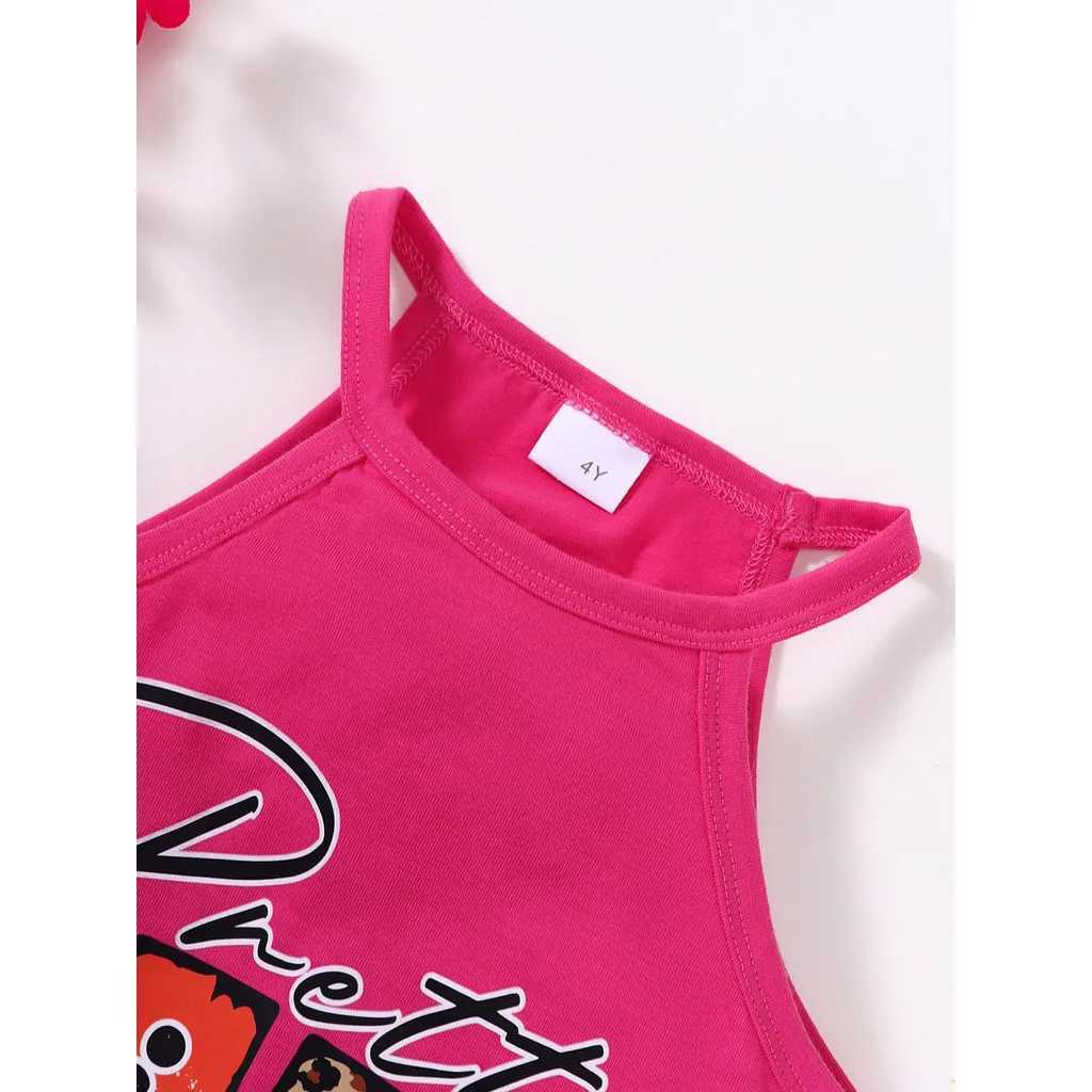 Clothing Sets 2PCS Summer Kids Clothes Girl Hanging Neck Collar Letter Pattern Top+Short Skirt Fashion Korean Style Costume for Girl 4-7 YearsY241225F