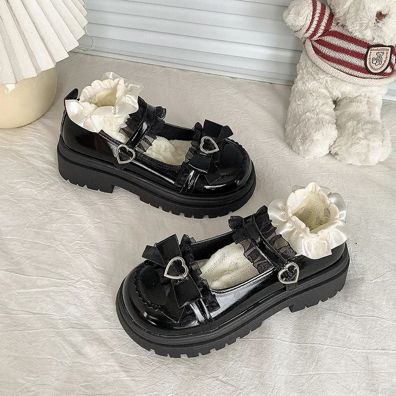Spring and Autumn High Quality Womens Shoes Fashion Round Toe Medium Heel Bow Knot One-Word Buckle Ladies Mary Jane 241225