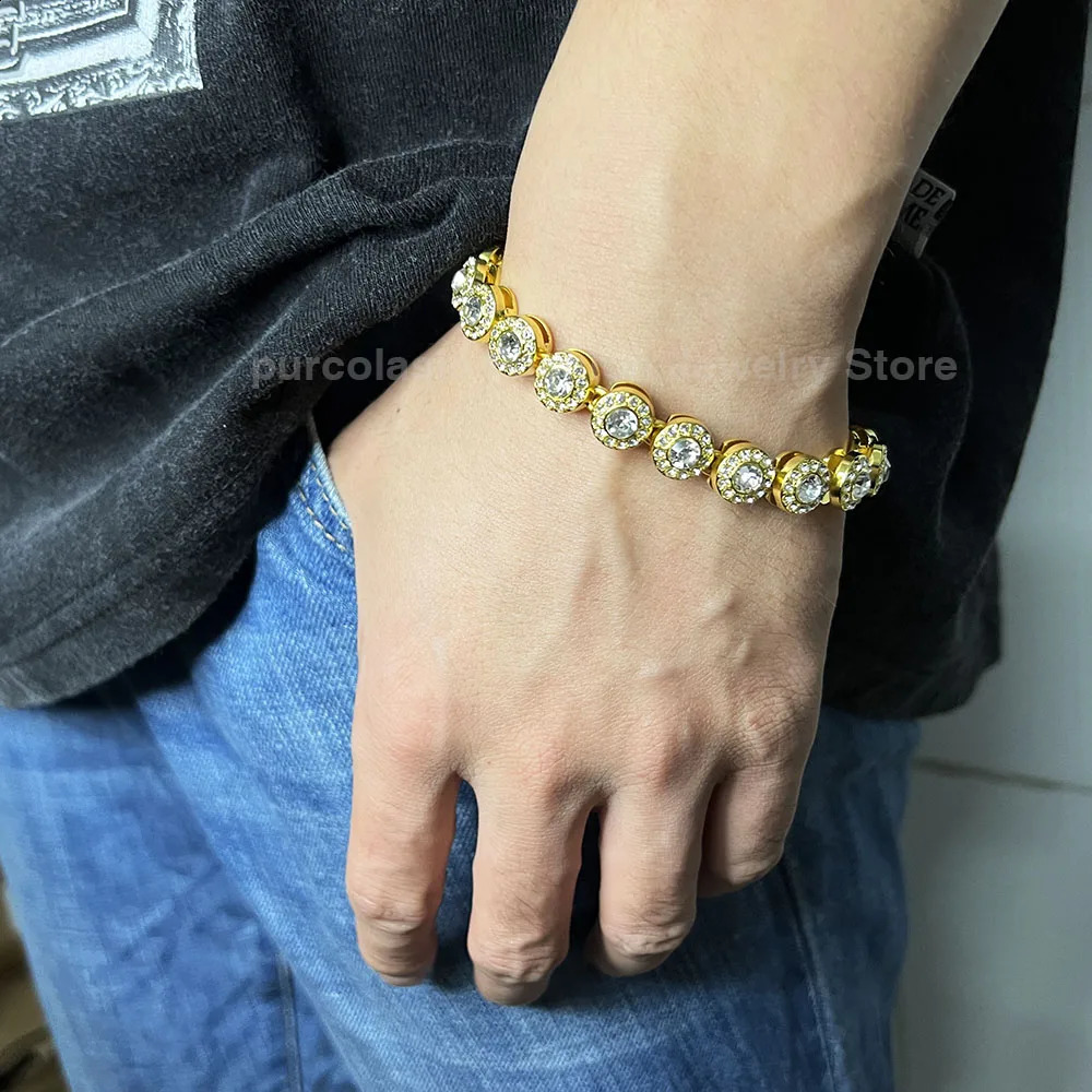Round 10mm necklace shiny rhinestone ice out cool hip-hop chain suitable for men women and fashionable jewelry 241223