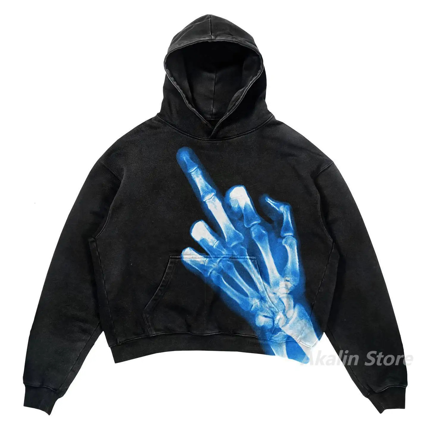 American style Skull hand Printing Hoodies Women Oversized harajuku streetwear women Tops Couples Sweatshirt Goth Y2k Clothes 241224