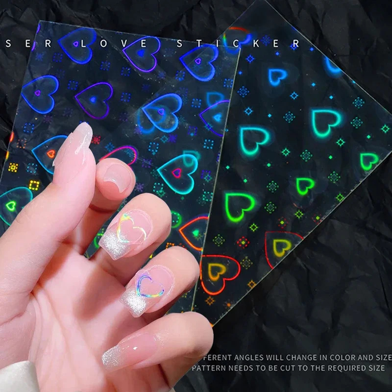 Heallor 3D Laser Nail Art Stickers Stars DIY Hearts Shape Transfer Decals Holographic Sliders Nail Decorations Manicure Accessor 241225