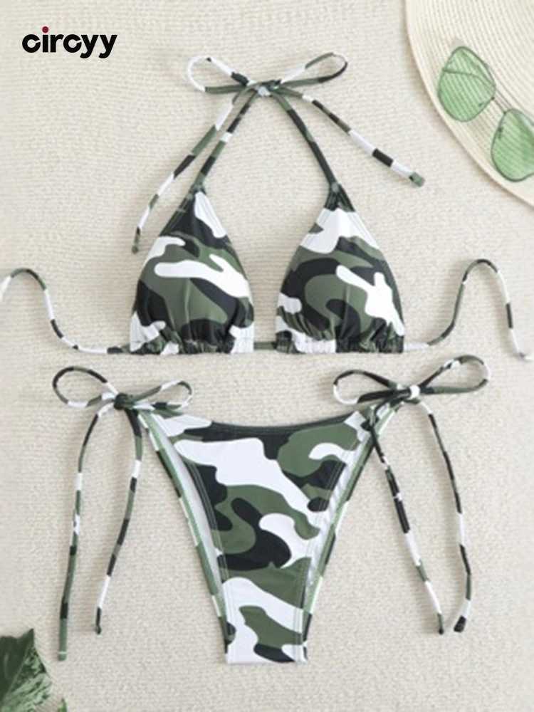 Circyy sexy swimsuit womens bikini set camouflage print two-piece womens swimsuit lace fashion swimsuit holiday beachwearW241225