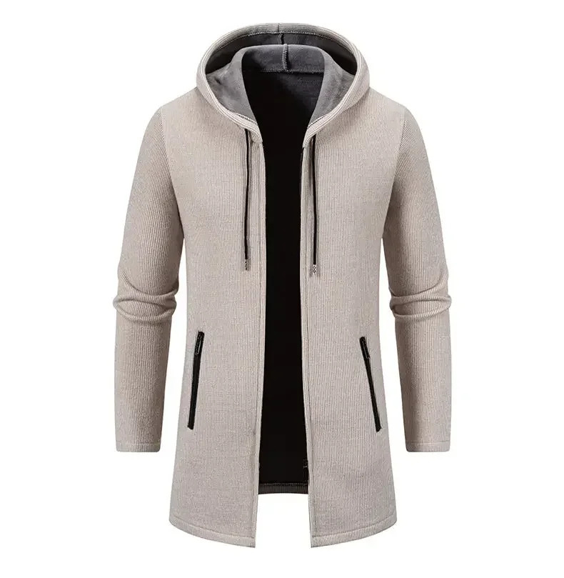 Autumn Winter Mens Casual Knitted Coat Velvet Padded Jacket Male Hoodies Warm Jumper Fashion Zipper Cardigan 241225