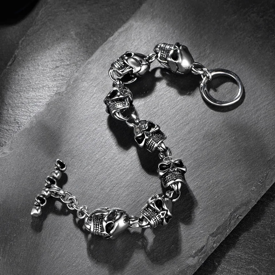 Gothic Vintage Stainless Steel Skull Bracelet Hip Hop Rock Silver/Black/Gold Color Skeleton Bracelets Male Biker Jewelry Gifts 241225