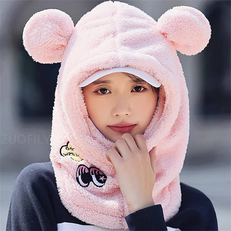 3D Bear Ear Skiing Helmet Cover Panda Skiing Plush Hats Comfortable Soft Wool Winter Outdoors Cute Riding Mask Keep Warm Caps 241225