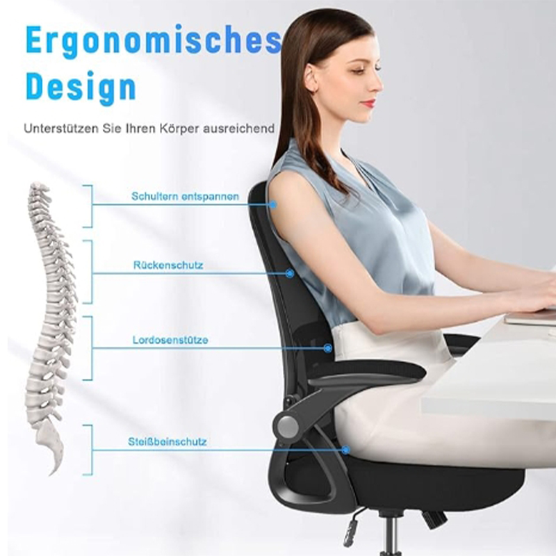 Ergonomic Office Chair with Adjustable Backrest & Armrests - Black