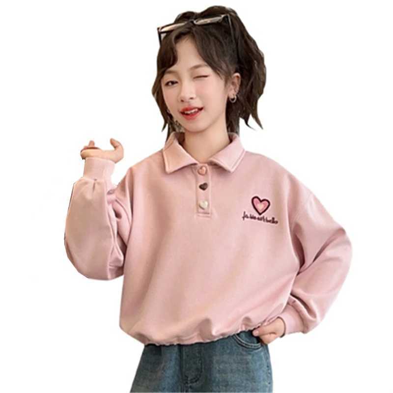 2024 Kids Polo Clothes for Girls Autumn Long Sleeve Polo T Shirts Girls Children Turn-down Collar Sweatshirt With Heart Age 5-14XJ241225
