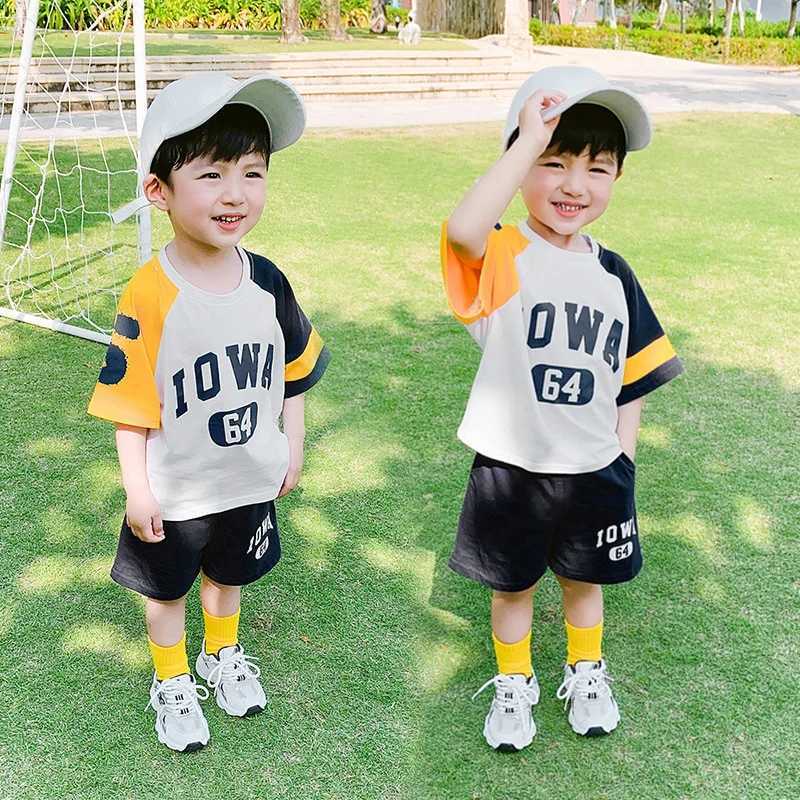 Clothing Sets Summer Children Boy Clothes Set Teenage Girls Patchwork T-shirts and Shorts 2pcs Suit Kid Letter Top Bottom Outfits TracksuitsY241225HVI