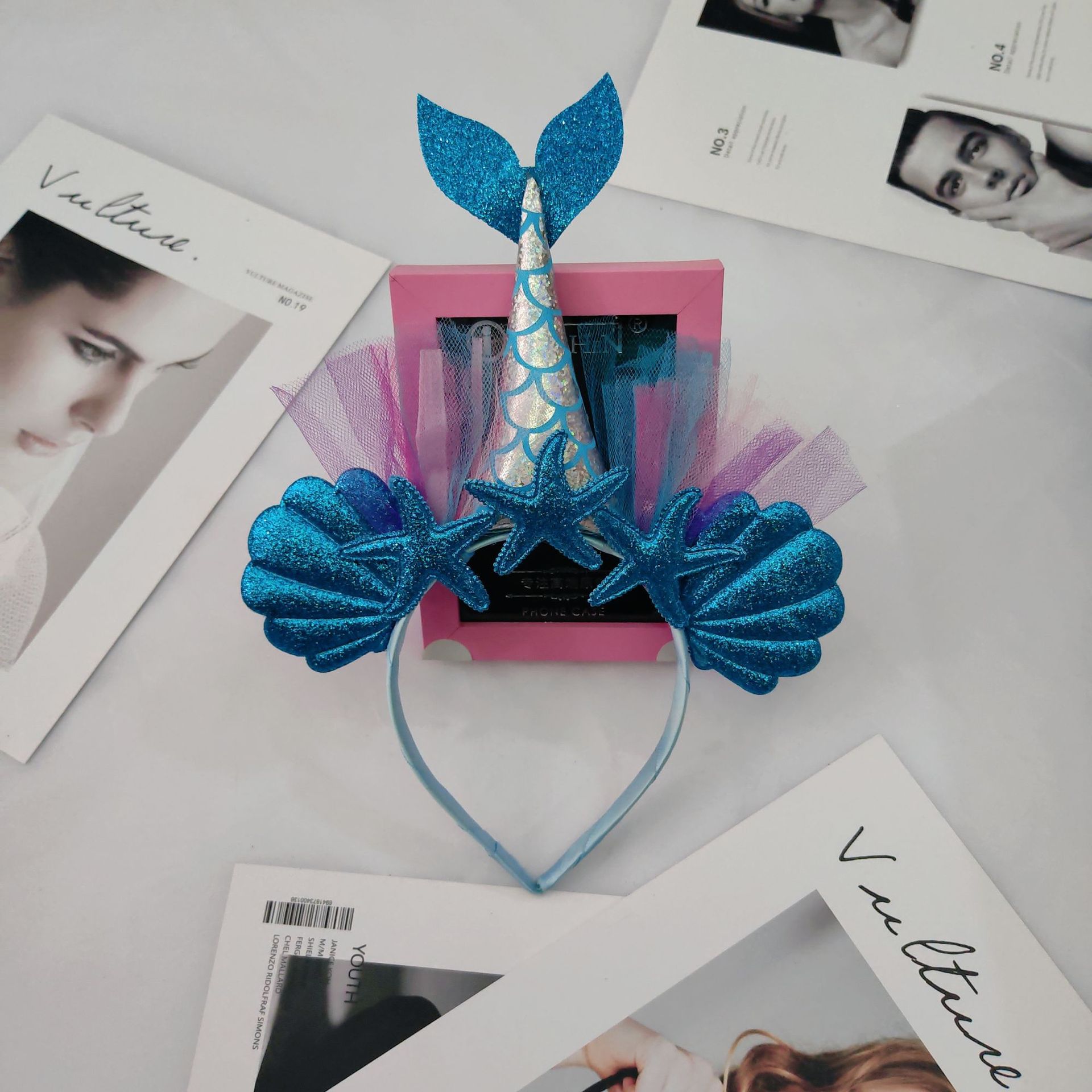 Dreamy Ocean Wind Beach Theme Party Mermaid Headband Hair Accessories Gold Pink Sea Star Shell Hair Hoop