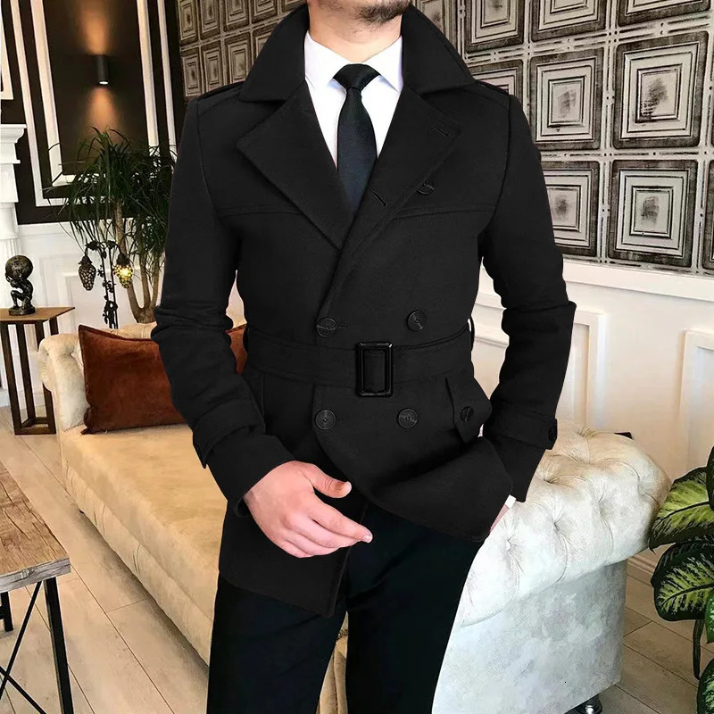Chic Men Woven Lapel Double Row Button Trench Long Sleeve Blazer Jackets Spring Autumn Slim Business High Quality Suit Coats 241225