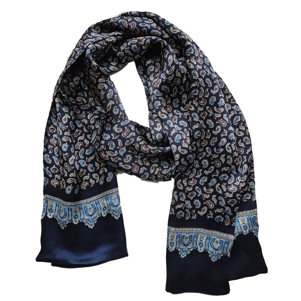 Mens faux Mulberry Silk Paisley Scarf Long Double Layer Neckerchief Cashew Cravat Business Office Party 241225