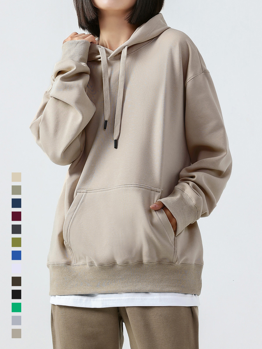 New Hoodies Sweatshirt Mens 600G Fleece Thicken Plus Size Solid Basic Essential Unisex Casual Women Pullovers Jogger Tops