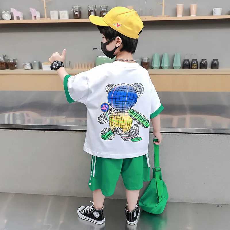 Clothing Sets Summer Children Boy Clothes Set Fashion Kid Girls Bear Printed Short Sleeve T-shirts and Shorts Suit Teenage Top Bottom OutfitY241225BYA