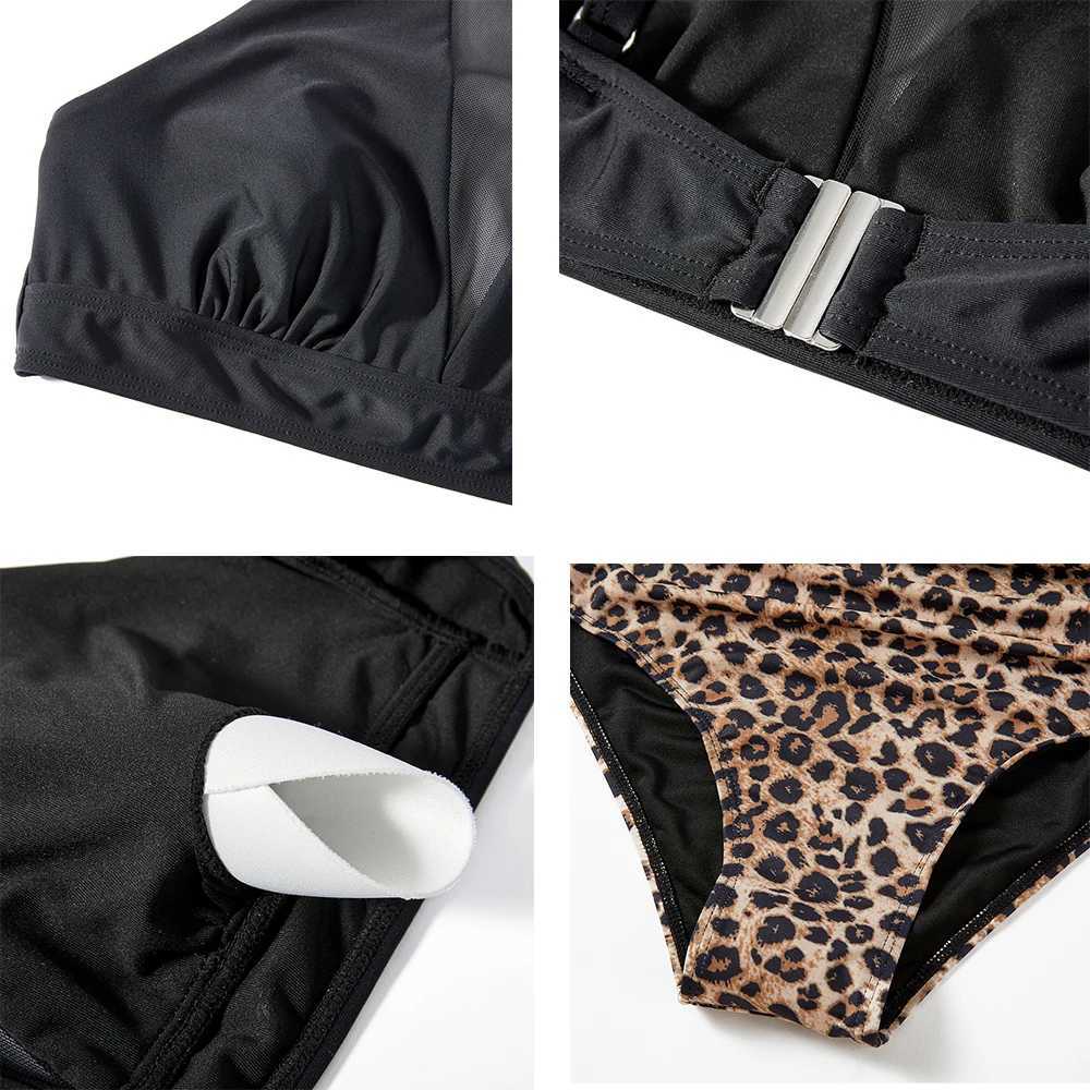 Printed high waisted bikini set womens swimsuit sexy lace top hollow two-piece swimsuit 2024 new beach swimsuit womenW241225