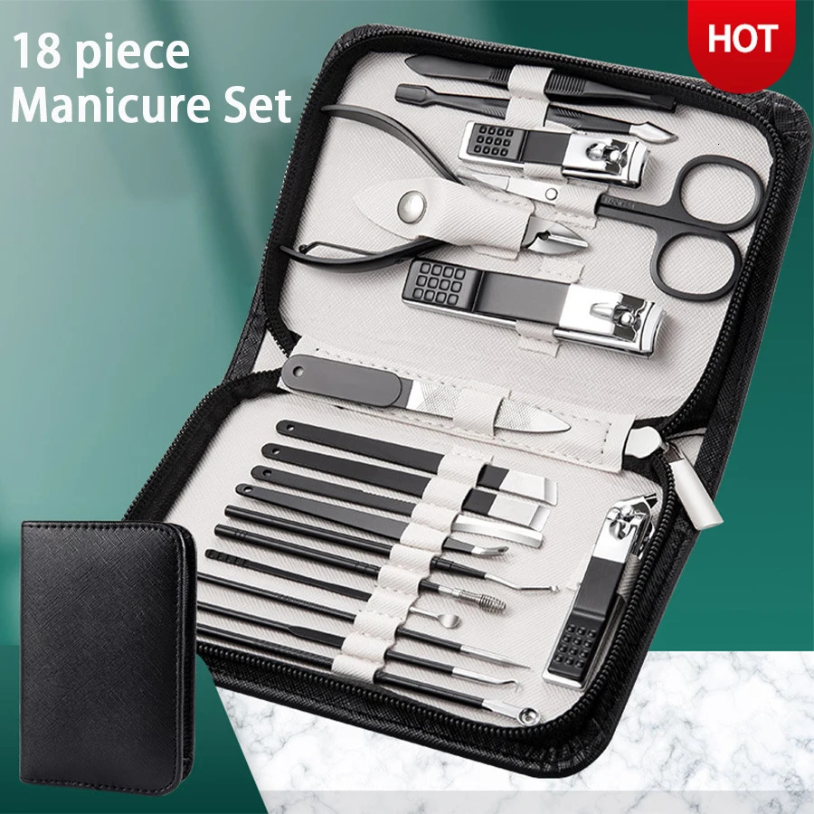 9/18 Pcs Professional Manicure Set Nail Clipper Set Beauty Set Zipper Pack Stainless Steel Portable Leather Travel Gifts 241225