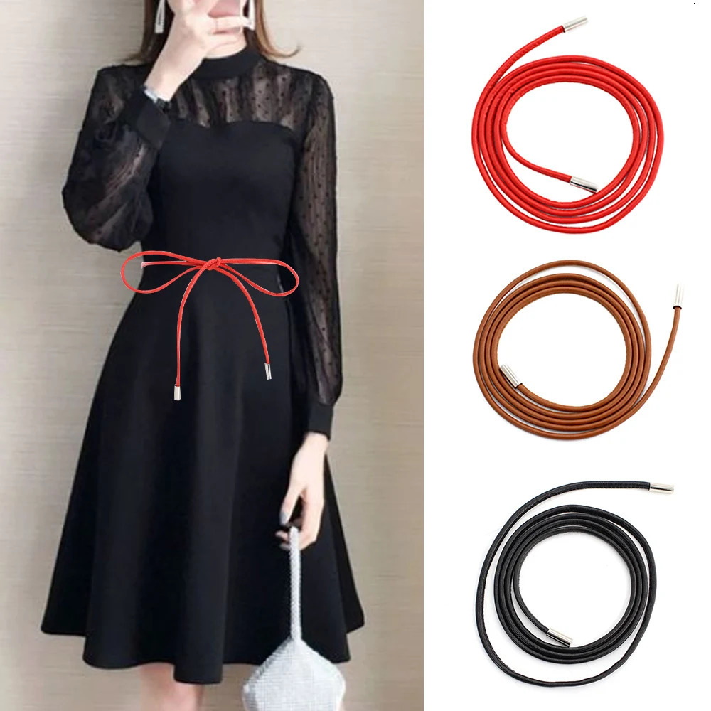 Knotted Waist Chain Thin Belt Vintage Leather Slim Belt Dresses String Waistband Long Waist Rope Fashion Decoration With Dress 241225
