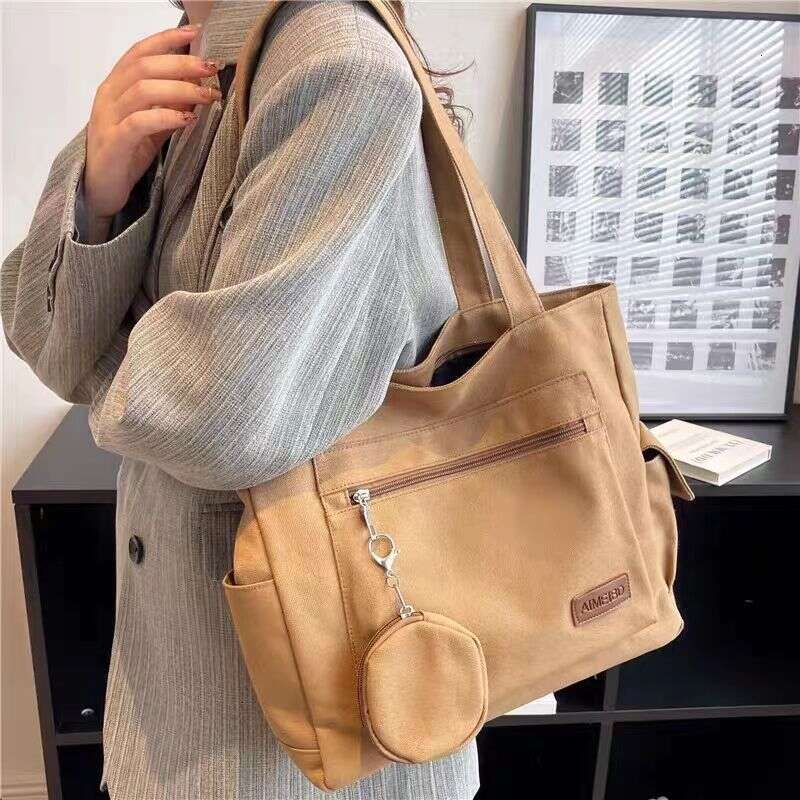 Female college student canvas hand-held tote versatile large capacity shoulder commuting class bag, backpack strap, HH