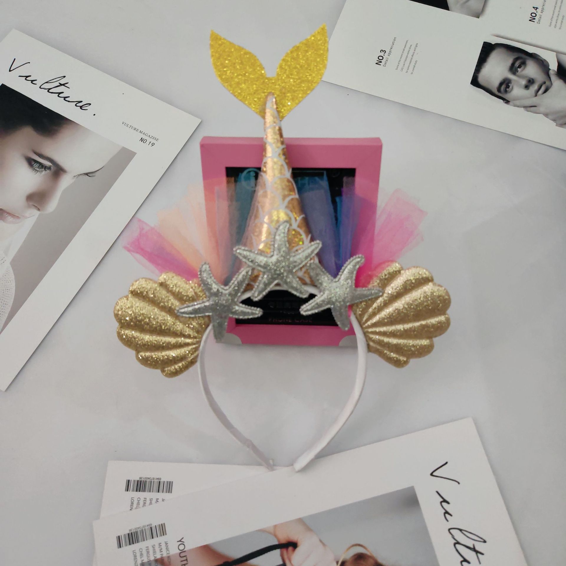 Dreamy Ocean Wind Beach Theme Party Mermaid Headband Hair Accessories Gold Pink Sea Star Shell Hair Hoop