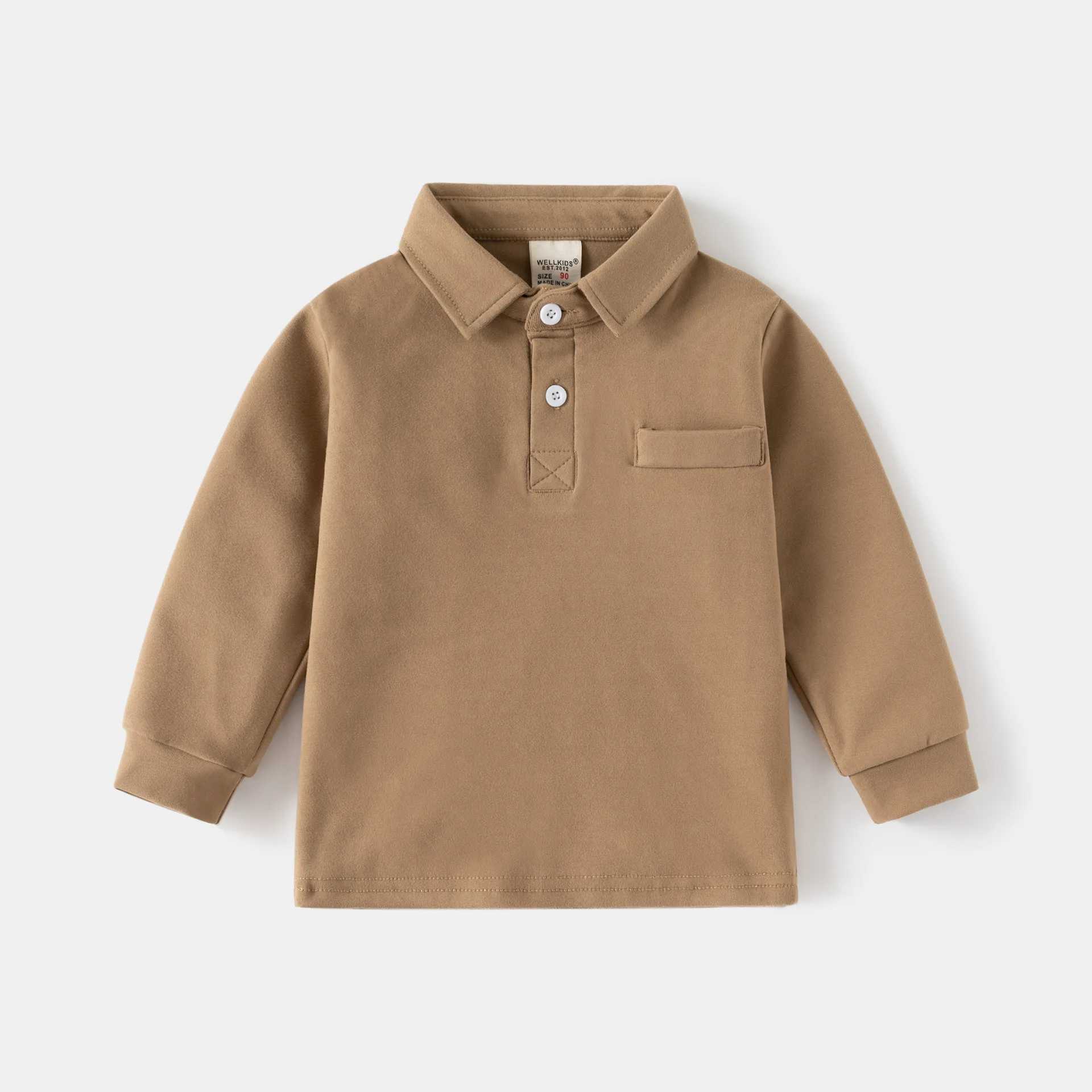 Kids Cotton Uniform Polo Shirt Thicken Warm Winter Full Sleeve Solid Color Boys Tops Fashion Children Turn Down Collar ShirtsXJ241225