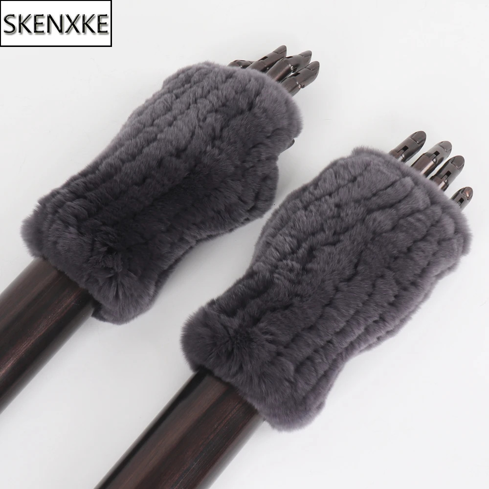 Winter Real Fur Golve Women Outdoor Warm 100% Real Rex Rabbit Fur Gloves Knit Thick Natural Soft Rex Rabbit Fur Mittens 241225ww