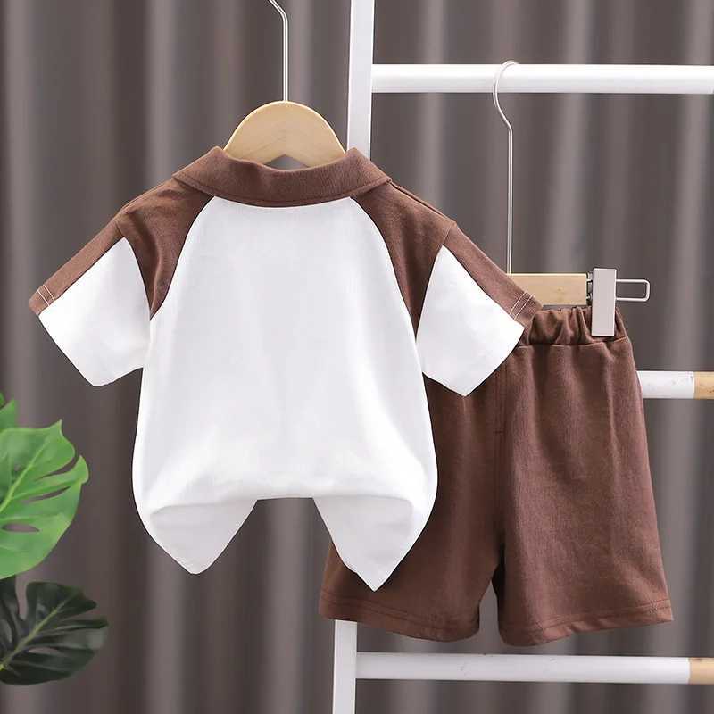 Clothing Sets Summer Children Boy Clothes Kid Lapel T-Shirts and Shorts Set Patchwork V Neck Top Bottom 2 Pieces Suit Fashion TracksuitsY241225Y6NG