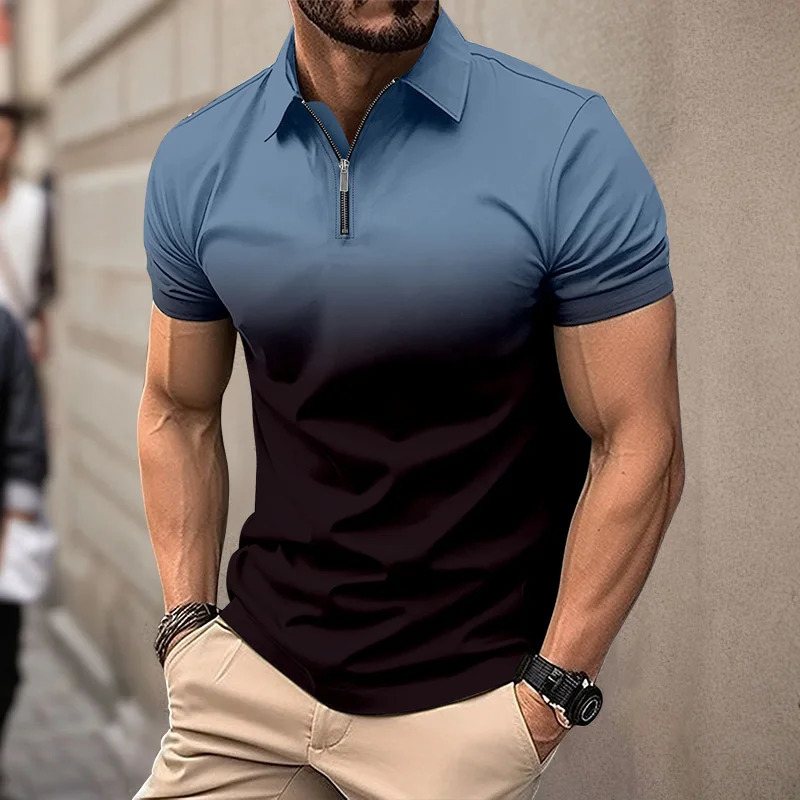 Summer Mens short sleeved Polo shirt 3D striped digital printed polo mens business casual zipper lapel Button top 241225