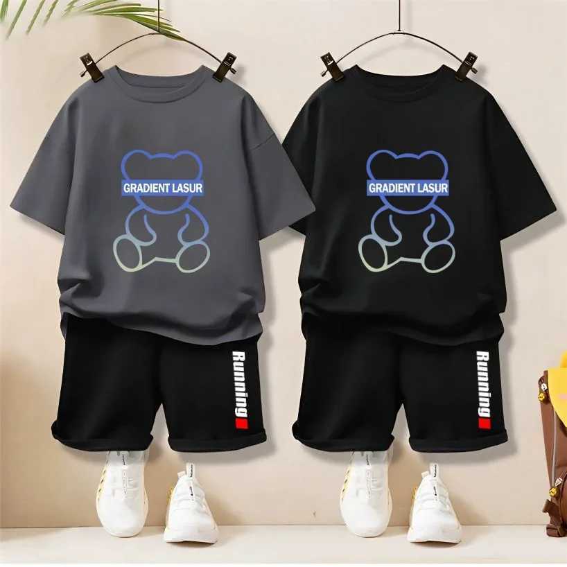 Clothing Sets Summer Baby Boy Girls Clothes Set Children Cartoon T-shirts And Shorts 2PCS Suit Kid Gradient Bear Top Bottom Outfits TracksuitsY241225K