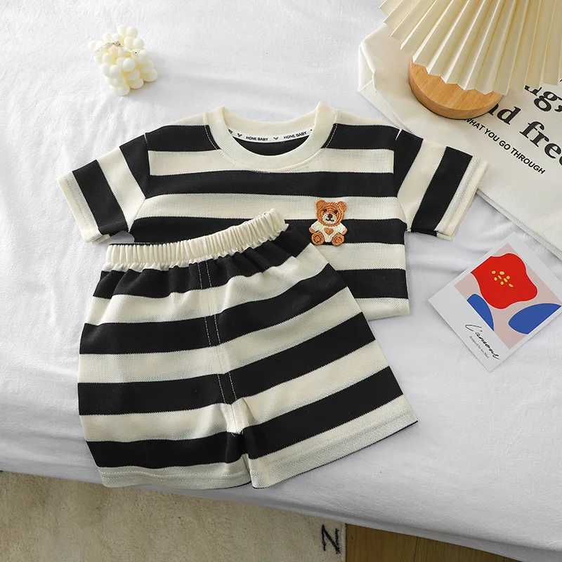 Clothing Sets Summer Baby Girls Clothes Stripe Knit T-shirts and Shorts 2 Pieces Set Kid Children Boy Casual Short Sleeve Top Bottom OutfitsY241225PVA