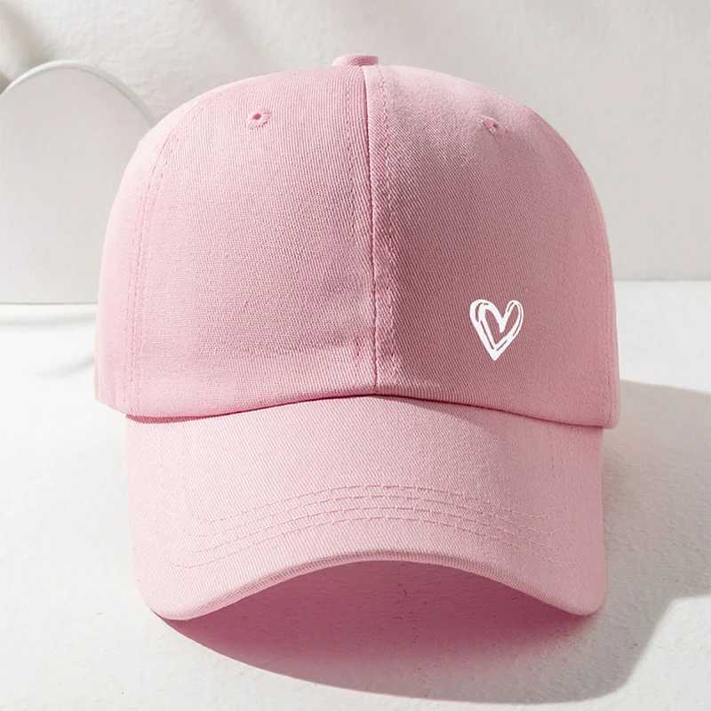Couple Love Heart Print Baseball Hat Solid Color Cotton Leather Hat Korean Womens Adjustable Sun Sunshade Hat W241225