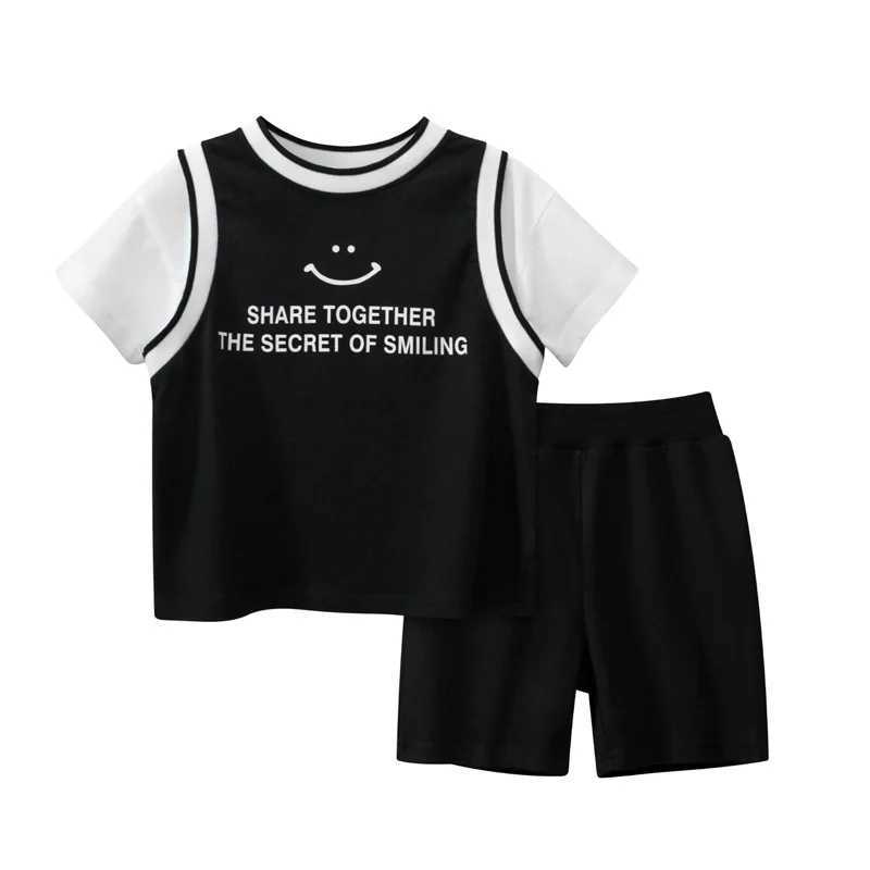 Clothing Sets Childrens Summer Short-Sleeved Shorts Suit Korean Version of the New Childrens Short-Sleeved Boys T-Shirt Shorts Short-SleevedY241225OFX