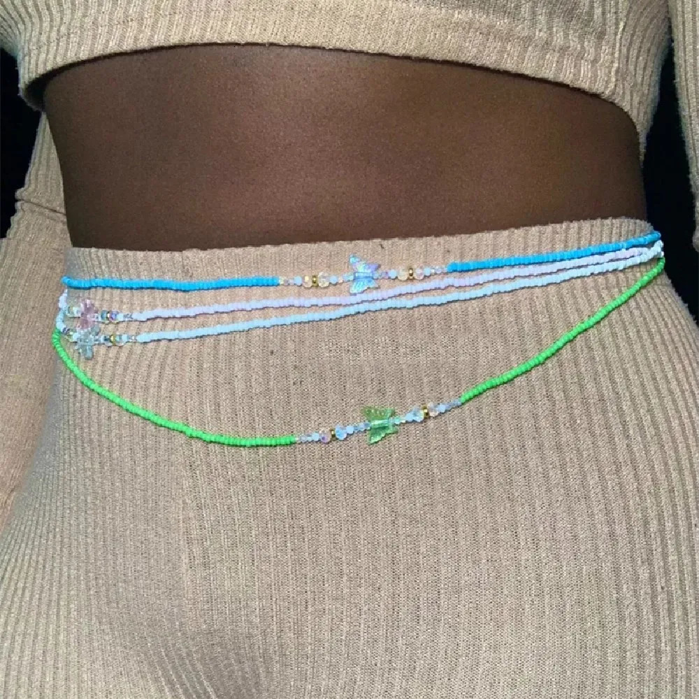 Bohemian Butterfly Beaded Waist Chain for Weight Loss Africa Jewelry for Women Belly Beads Chain Plus Size Bikini Chain 241225