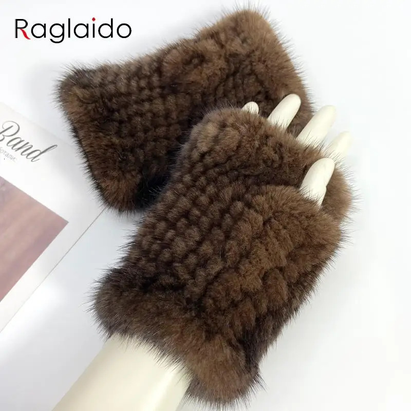 Real Mink Fur Fingerless Gloves for Women Girls Natural Fur Knitted Mittens Warm Soft Winter Gloves 241225