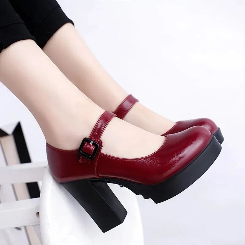 Outdoors Womens Shoes Platform Solid Color Spring Summer Shallow Mouth Buckle Round Head Shoes for Women 241225
