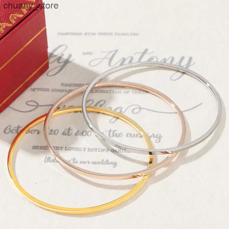 Chain 2mm Stainless Steel Thin Bangle Women Simple Stackable Circle Jewelry Rose Gold Silver Color 55/ 60/ 65mm Flat Surface L240910