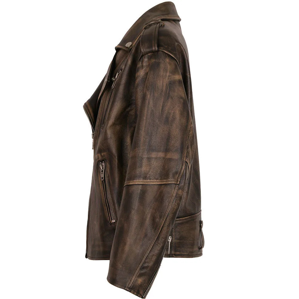 YOLOAgain 2023 Autumn Oversized Vintage Moto Biker Leather Jacket Women High Quality Real Ladies 241225