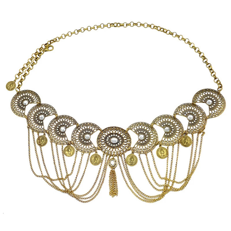 Gypsy Afghan Coin Ethnic Waist Belly Chains Hollow Moon Crystal Flower Long Tassel Moroccan Belts Indian Sexy Body Chain Jewelry 241225