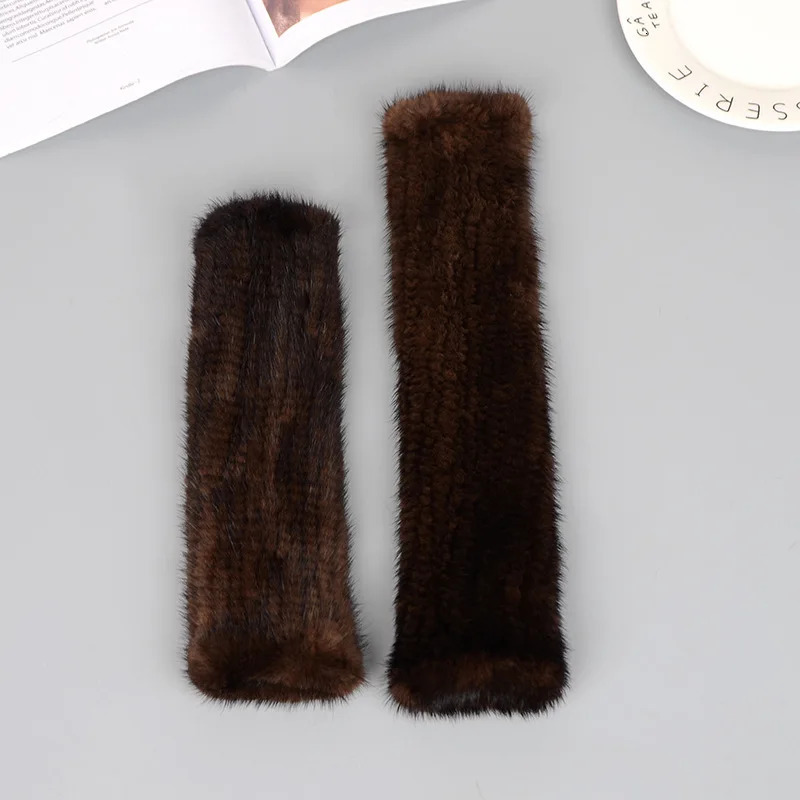 Women 100% Real Genuine Knitted Mink Fur Mittens Winter Warm Lady Real Fur Fingerless Gloves Handmade Knit Mink Fur Mitten 241225ww