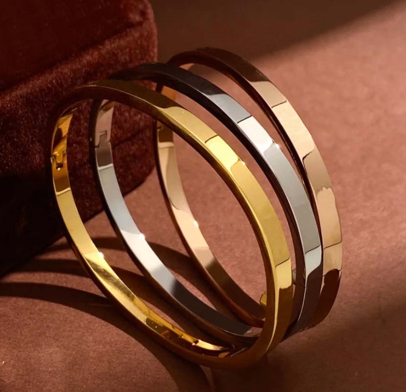 Thin 4MM Bracelet charm bangles for Women Cuff Titanium Steel Gold Bracelet couples gift