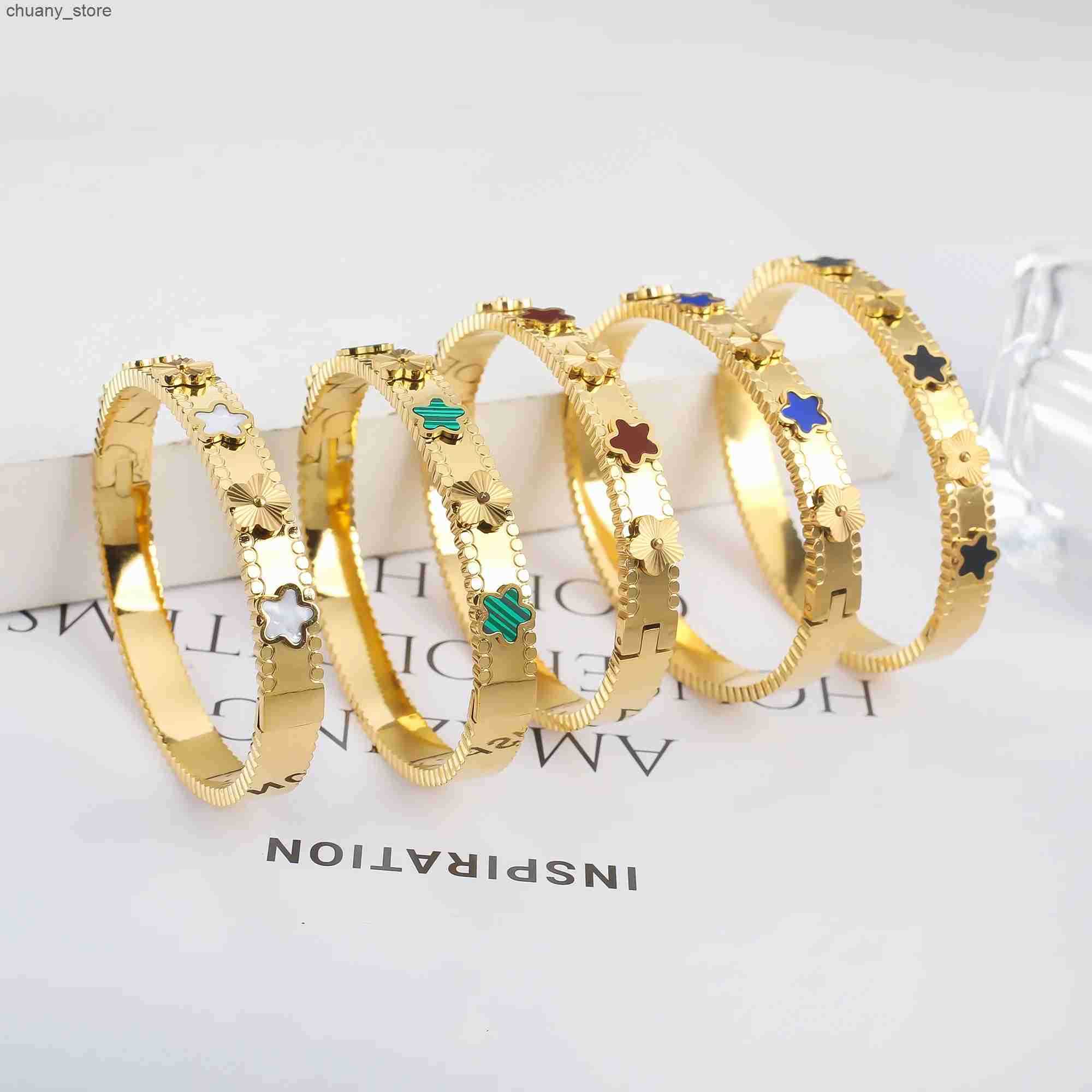 Chain Hot Selling Metal Y2K Style Plant Five Leaf Flower Opening For Womens Stainless Steel High-Quality Jewelry Clover L240910