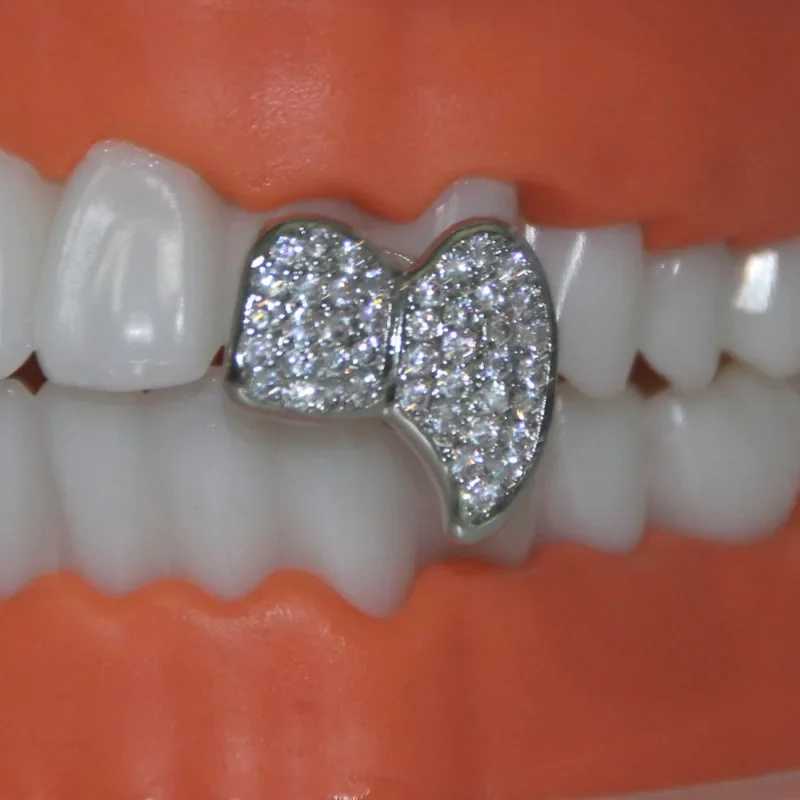 HipHop Classic CZ Single Teeth Grillz Golden Tooth Cs Decor 14K Gold Plated Dental Grills Bo Jewelry For Women MenXJ241225