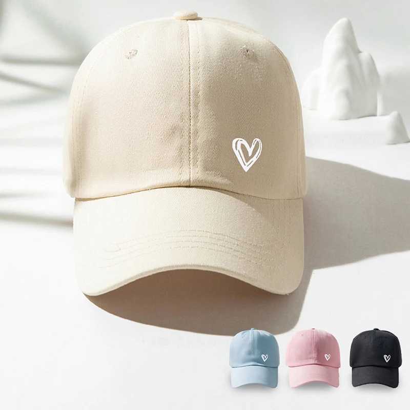 Couple Love Heart Print Baseball Hat Solid Color Cotton Leather Hat Korean Womens Adjustable Sun Sunshade Hat W241225