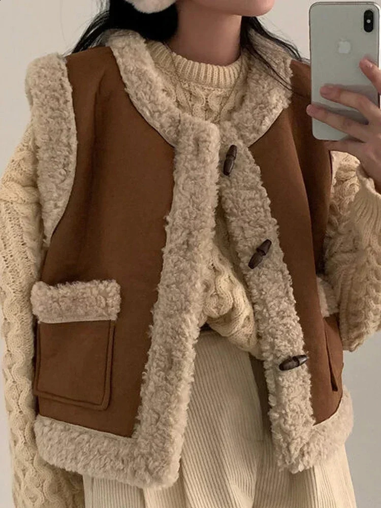 High Sense Retro Lamb Wool Cottonpadded jacket Vest Women Autumn and Winter Outdoor Loose Fur Outerwear 241223