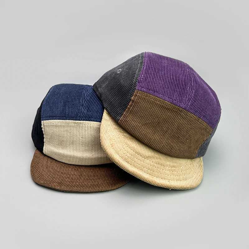 Japanese Embroidered Colored Block Baseball Hat New Neutral Corduroy Breathable Retro Sunshade Versatile Street Fashion Peaked Caps W241225