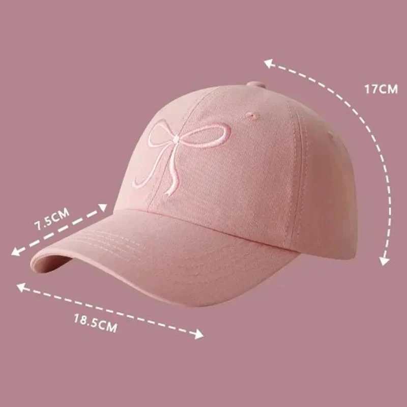 Cute bow embroidered baseball cap suitable for women solid color Korean girls toe cap outdoor soft cotton snap button sun hat W241225