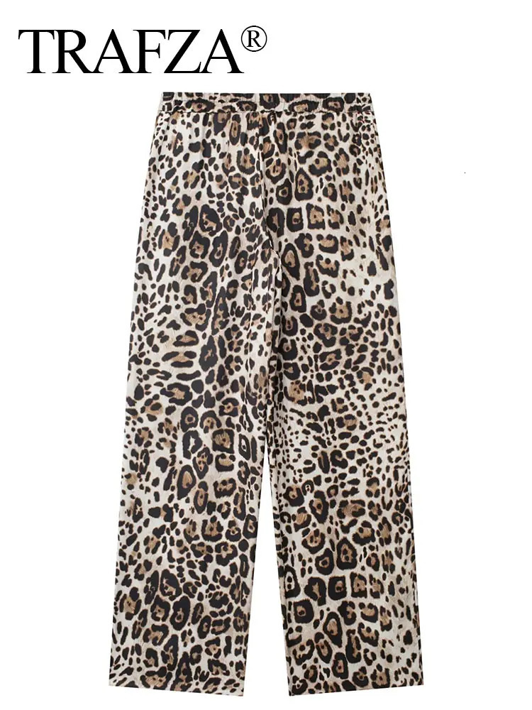 TRAFZA Leopard Print Pant For Women Vintage High Waist Loose Casual Zipper Fly Trousers Woman Fashion Straight Pants TRAF 241220