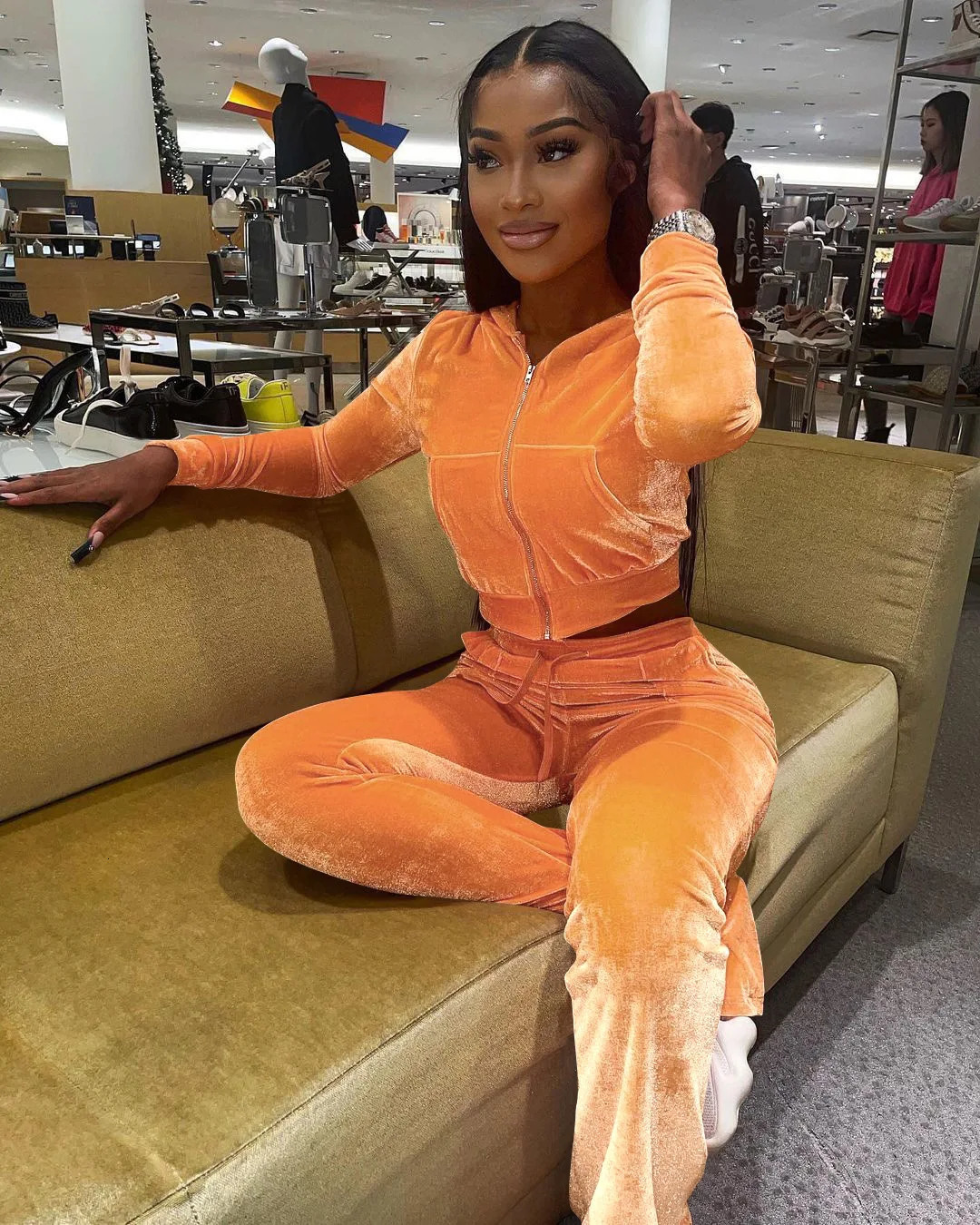 Women Velvet Jogging Suit Fall Casual Velour Hoodie Crop Top Jacket And Wide-Leg Pants Tracksuits Womens Two Piece Set 241217