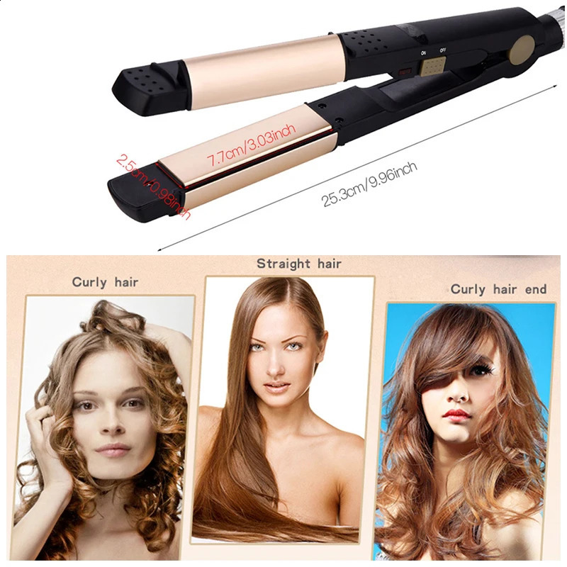 Professional 2 in 1 Curling Straightening Irons Ceramic Hair Curler Straightener Wet Dry Electric Flat Iron Hair Styler 241224