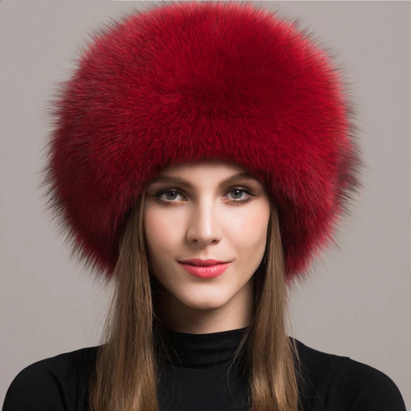 Fashion Style Winter Russian Natural Real Fox Fur Hat 2024 Women Warm Good Quality 100% Genuine Real Fox Fur Cap241224