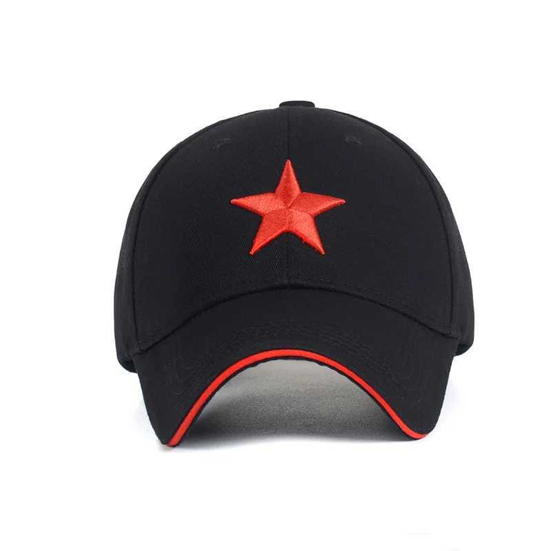 Neutral cotton baseball cap with embroidered red five dot star adjustable 6-panel snap on glasses with rain cap W241225