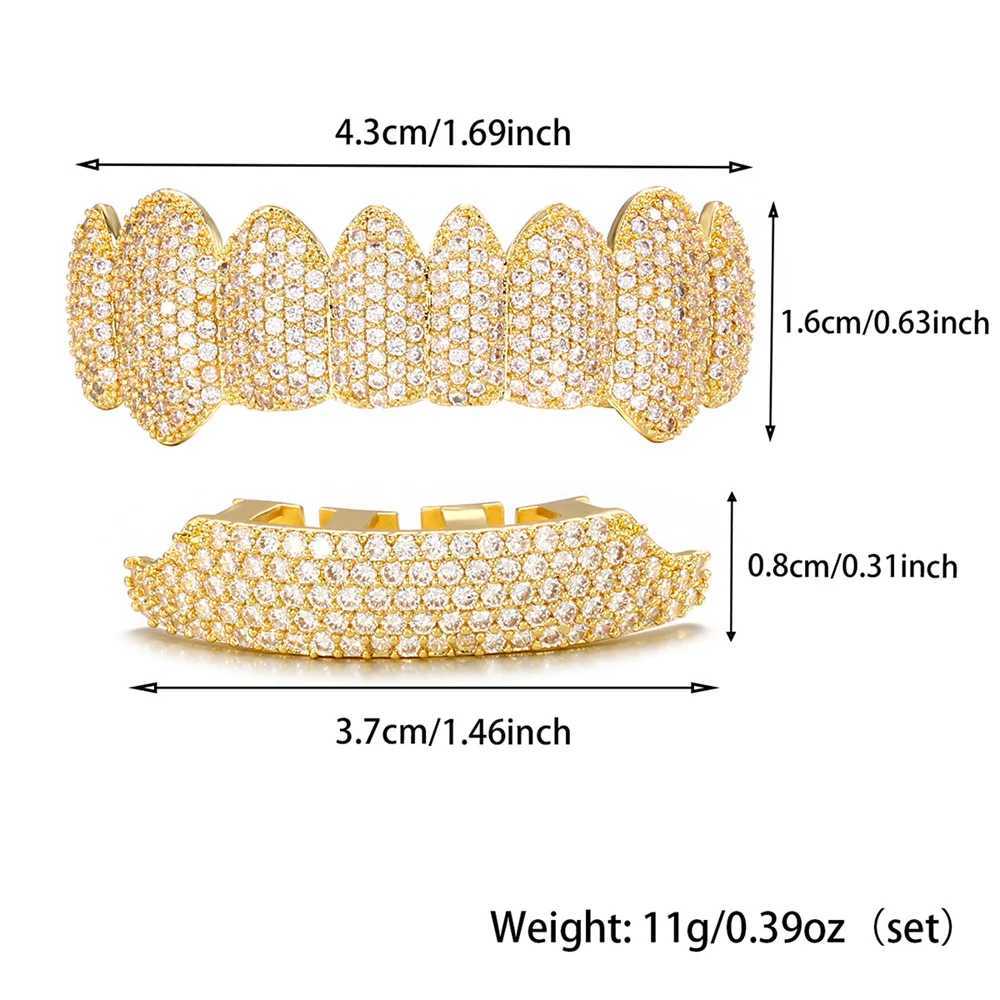 Hip Hop Full CZ Teeth Grillz Cs Cubic Zircon d Out Micro Pave Top Bottom Charm Grills For Men Women Jewelry Xmas GiftXJ241225